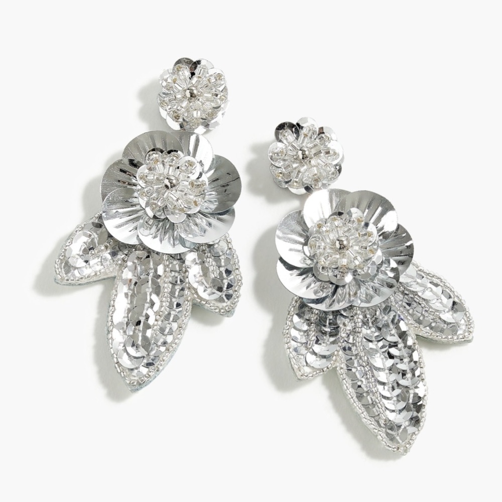 NEW J. Crew Silver Sequin Statement Earrings